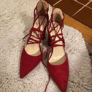 Lulus Red Lace Up Heels